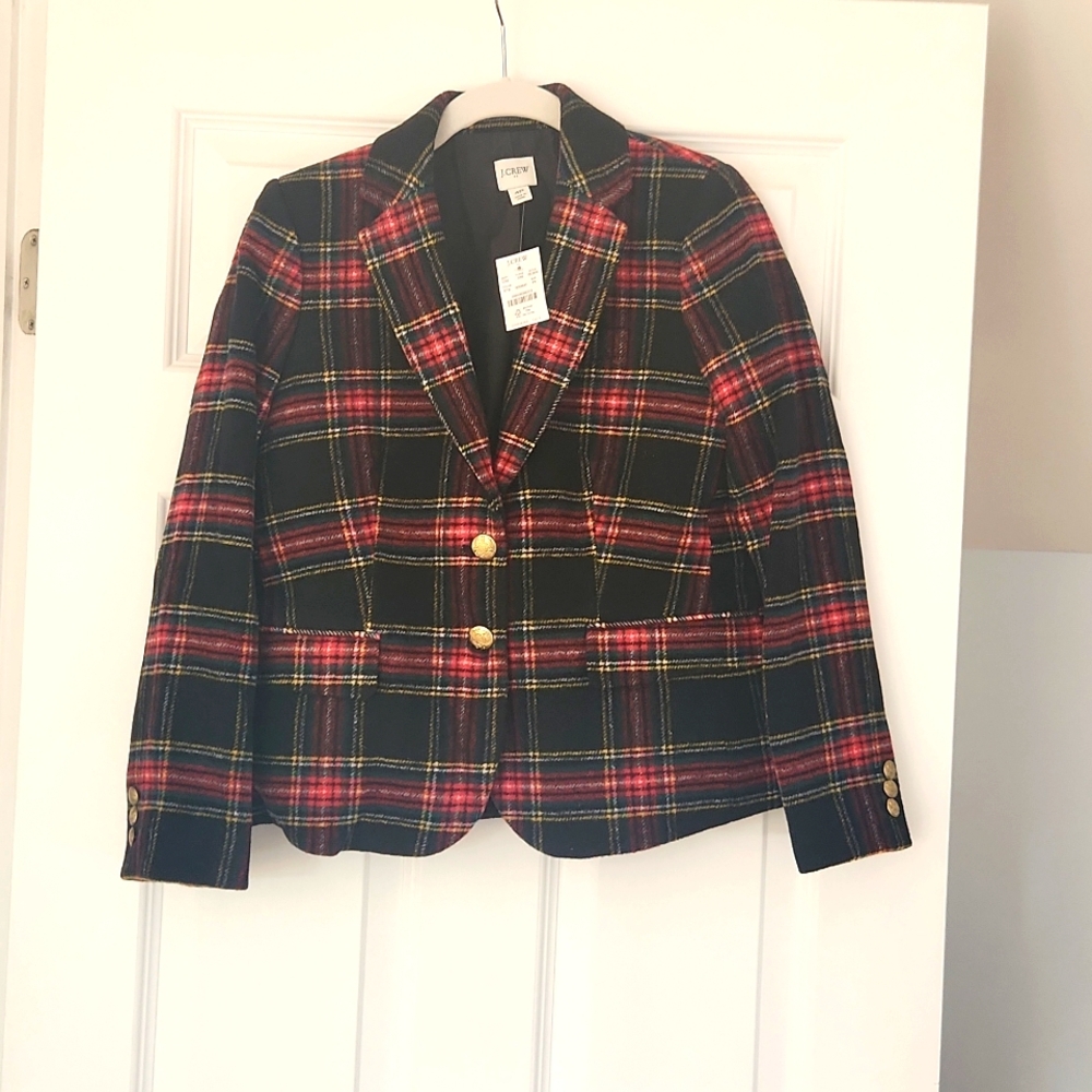 J. Crew Factory Tartan Blazer with Gold Buttons, NWT